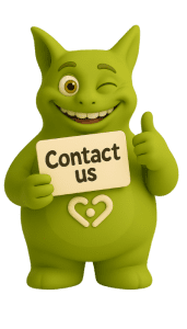 TuuTuu holding a sign that says: Contact Us